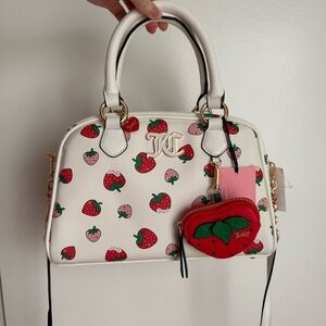Juicy Couture White Strawberry Print Handbag bowler bag Y2K bag